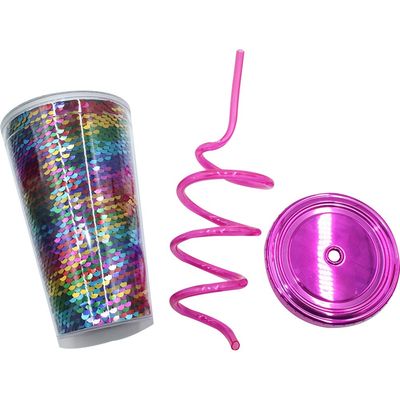 Custom Logo Glitter Tumbler With Straw And Lid For Water Flowing With Anti-corrosion Coating
