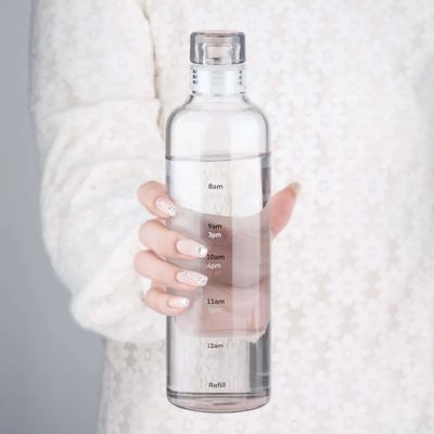 Minimalist Design Style 500ml BPA-Free Borosilicate Glass Water Bottle with Time Marker