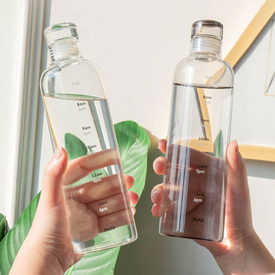 Minimalist Design Style 500ml BPA-Free Borosilicate Glass Water Bottle with Time Marker