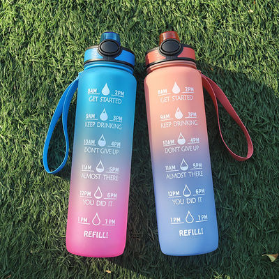 1L Capacity Sports Water Bottle with Time Marker and Direct Drinking Straw BPA Free