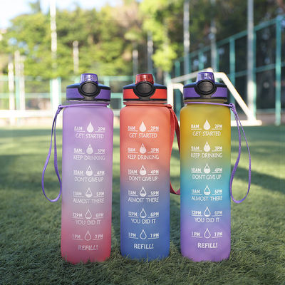 1L Capacity Sports Water Bottle with Time Marker and Direct Drinking Straw BPA Free