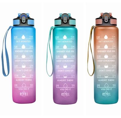 1L Capacity Sports Water Bottle with Time Marker and Direct Drinking Straw BPA Free