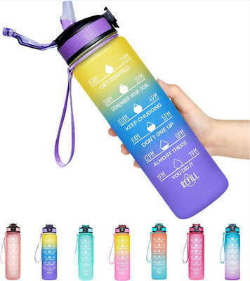 1L Capacity Sports Water Bottle with Time Marker and Direct Drinking Straw BPA Free