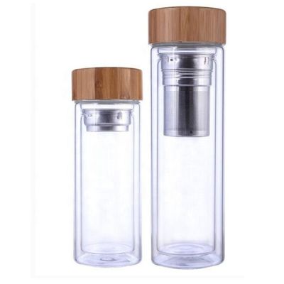 High Borosilicate 350ml Glass Water Bottle with Tea and Water Separation Cup Infuser Included