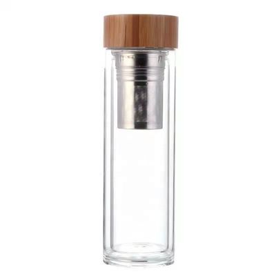 High Borosilicate 350ml Glass Water Bottle with Tea and Water Separation Cup Infuser Included