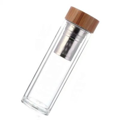 High Borosilicate 350ml Glass Water Bottle with Tea and Water Separation Cup Infuser Included