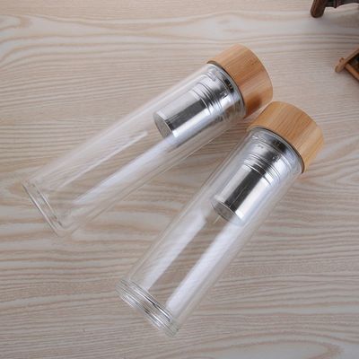High Borosilicate 350ml Glass Water Bottle with Tea and Water Separation Cup Infuser Included