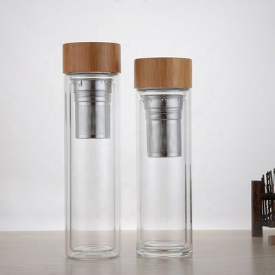 High Borosilicate 350ml Glass Water Bottle with Tea and Water Separation Cup Infuser Included