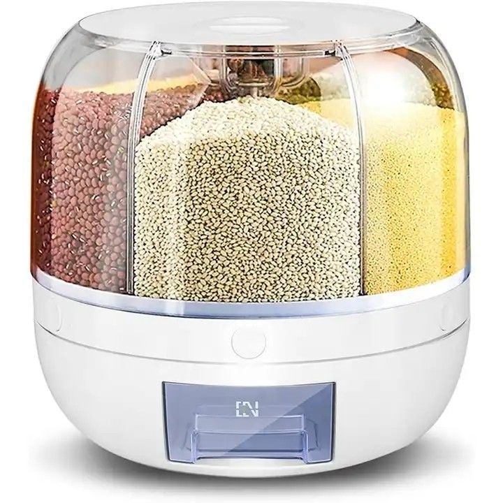 Kitchen Moisture-Proof 6-Grid Rotating Food Grain Dispenser with Custom Logo Rice Box