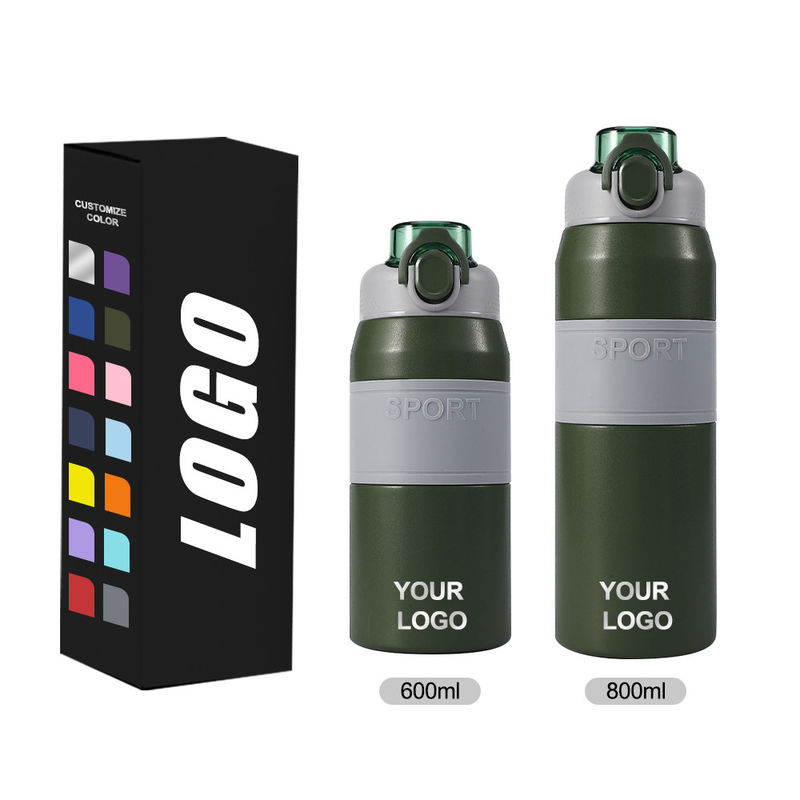 600ml/800ml Custom Insulated Stainless Steel Water Bottle with Straw and Portable Handle