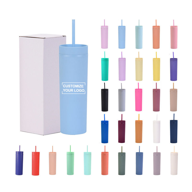 186g Customized Acrylic Pastel Colored Tumblers 16oz Reusable Plastic Cups with Straw