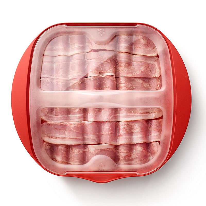 28*25*5cm Custom Food Grade PP Material Bacon Microwave Cooker With Lid Accepts Customized Logo