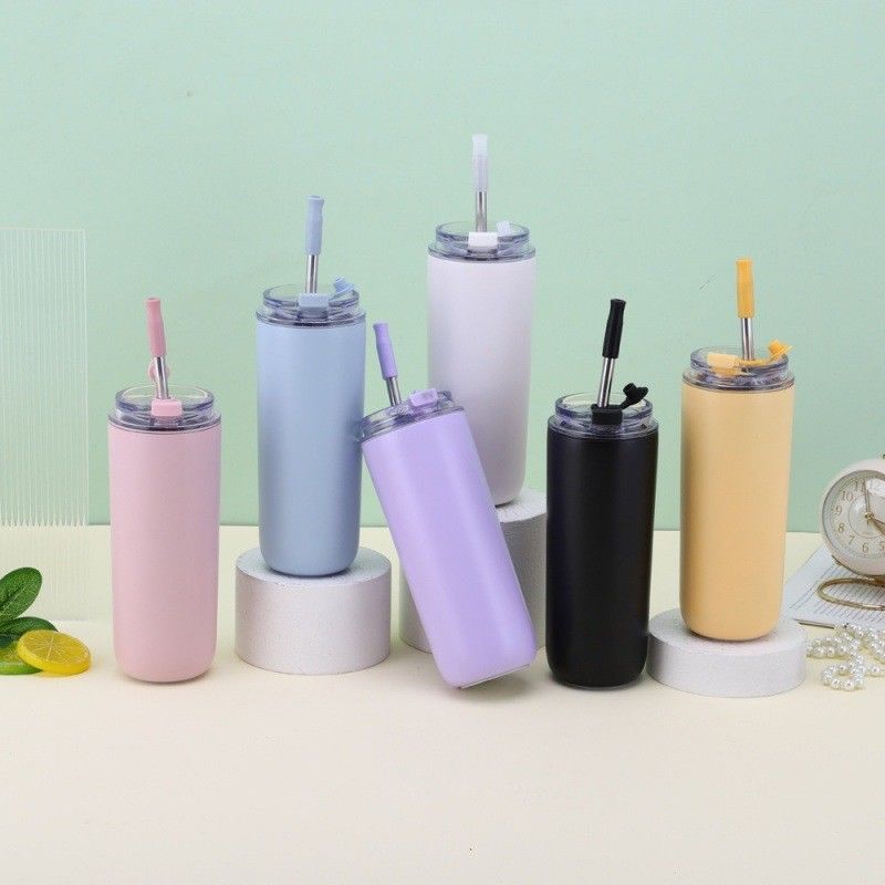 7.6*19.7CM Portable Stainless Steel Coffee Cup Tumbler with Straw and Lids BPA Free