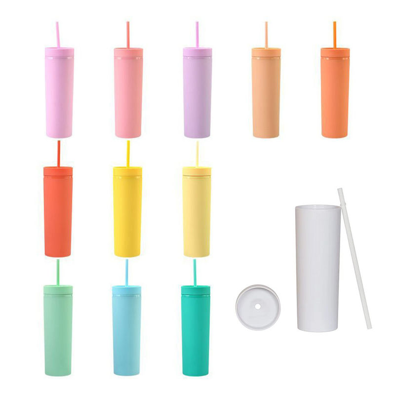16oz Capacity Custom Double Wall Tumblers with Lid and Straw Made of PP Plastic