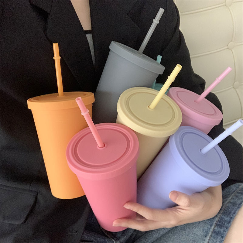 Reusable Plastic AS PP Tumbler with Straw and Lid Custom Logo Water Cup for Iced Coffee Travel Mug