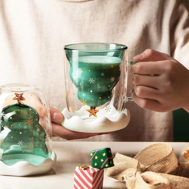300ml Glass Christmas Double Wall Mugs with Cute Design and Custom Logo Gift Boxed