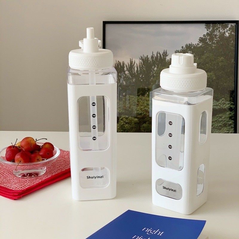 Gym-Ready Kawaii Water Bottle with 3D Sticker 700ml/900ml Plastic Travel Milk Portable