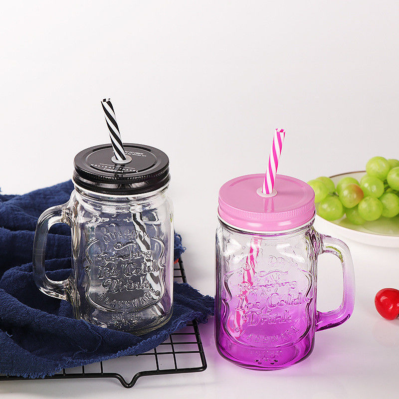 Custom Glass Mugs 500ml Clear Mason Glass Water Juice Cola Cup With Straw And Lid