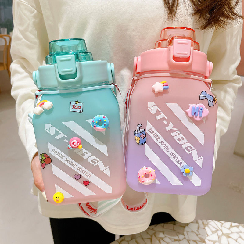 Back to School Essential Insulated Wide Mouth Water Bottle with Time Marker and Straw
