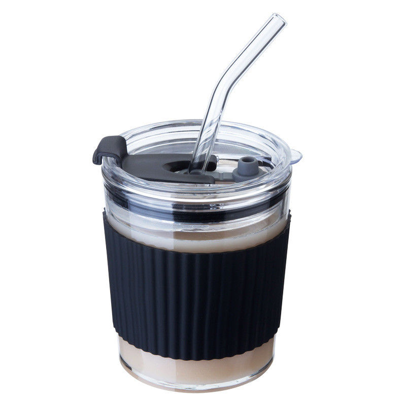 Coffee Mugs Portable Female Entourage Cold Milk Tea Glass with Handle and straw lid