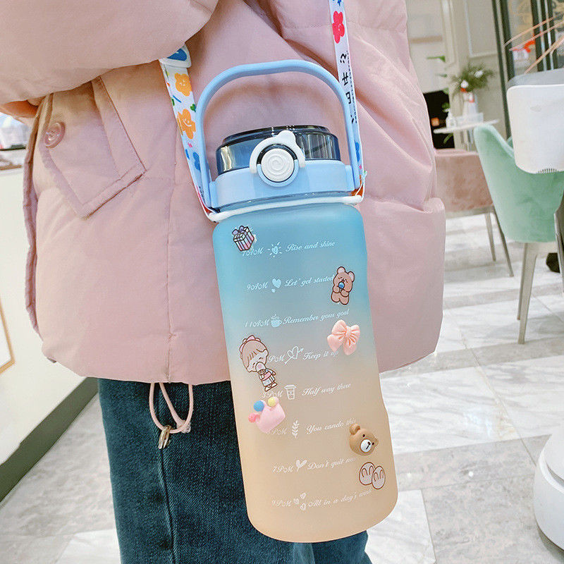 Motivational Water Bottle with Time Marker BPA Free 64OZ and Gradient Color Design