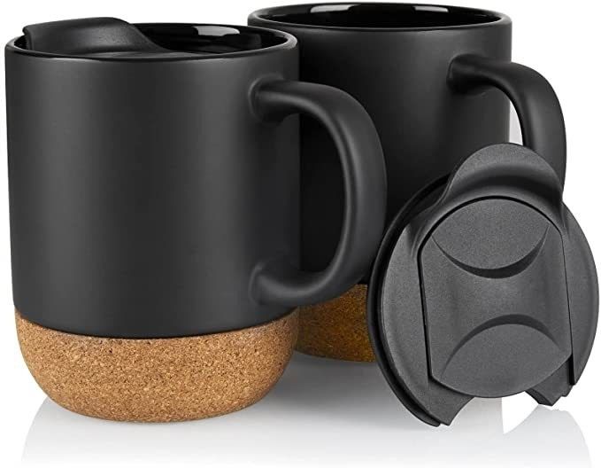 Large Coffee Mug with Handle Minimalist Style Insulated Cork Bottom Splash Proof Lid
