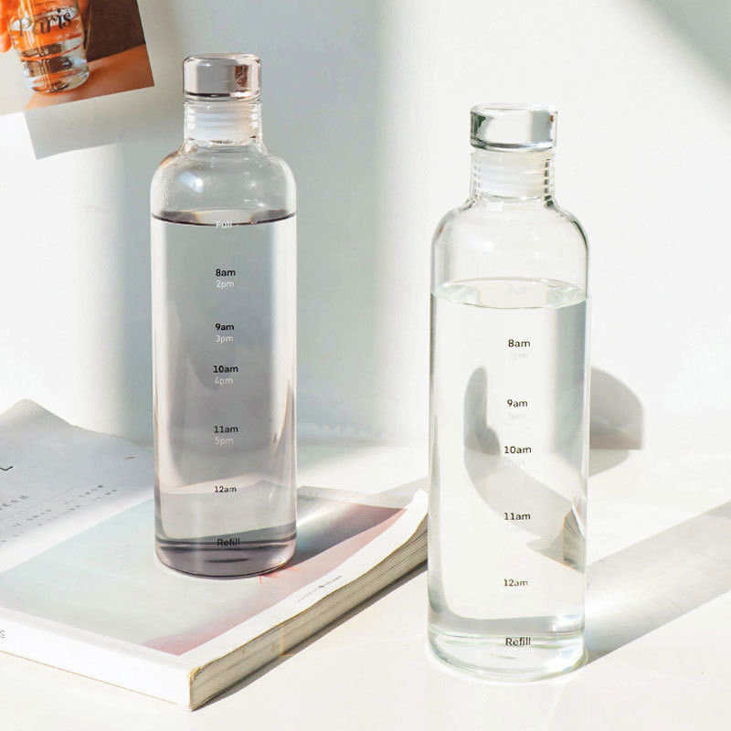 Minimalist Design Style 500ml BPA-Free Borosilicate Glass Water Bottle with Time Marker