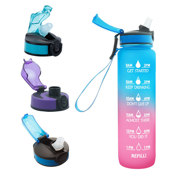 1L Capacity Sports Water Bottle with Time Marker and Direct Drinking Straw BPA Free